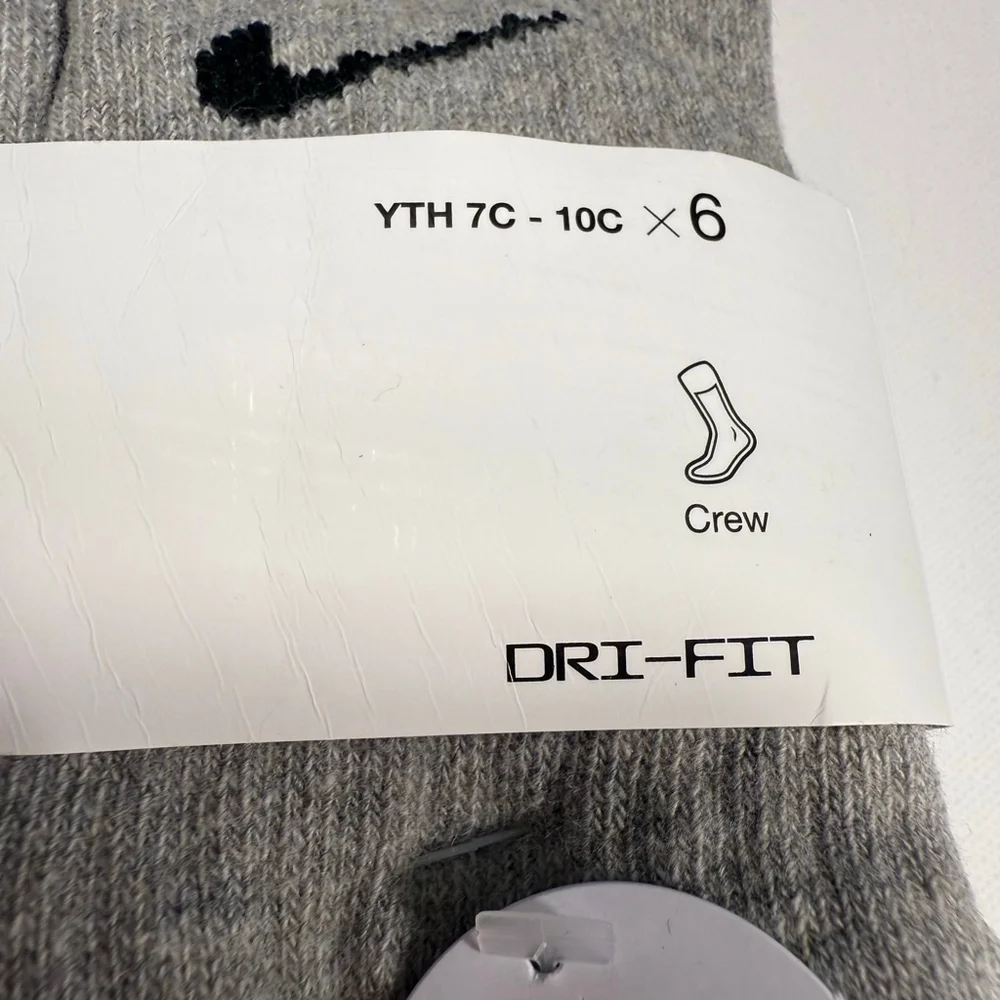 Girls Nike Gray Black Dri-Fit Crew Socks 6-Pack